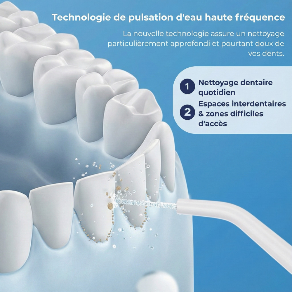 Jet Dentaire Sans Fil – Hydropulseur Rechargeable Soin complet dents et gencives – 3 modes, 4 embouts Réservoir 300 ml, 30-120 PSI, étanche IPX7