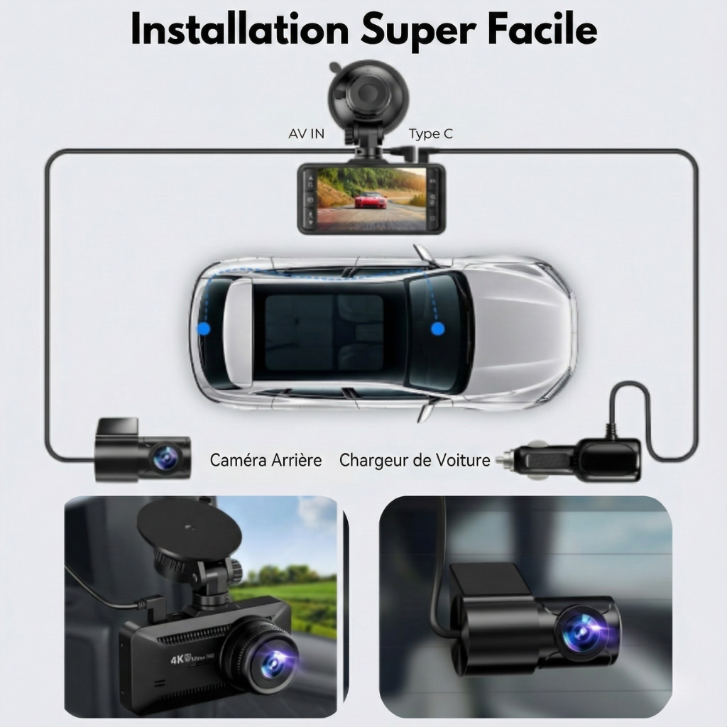 Dashcam 4K Ultra HD – Écran 3,9" – Avolo